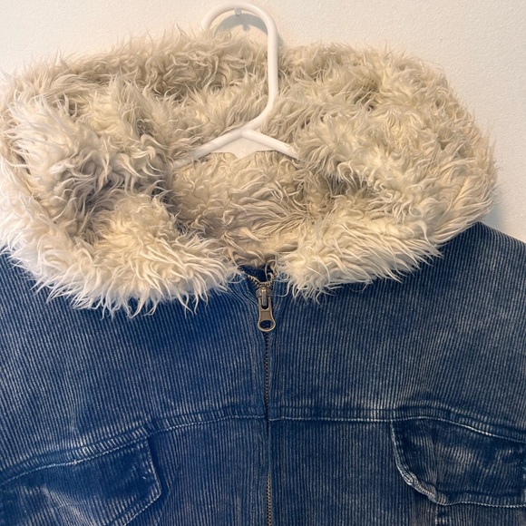 FU DA Blue Corduroy Sherpa Hood Jacket - Picture 2 of 5
